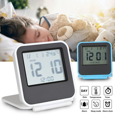 TSV 2/1pcs LCD Folding Travel Alarm Clock, Compact Digital Travel Alarm Clock, Portable Temperature Clock with Calendar Timer Function, Bold Digits, Easy to Read, Snooze Backlight, (Best Sleep Timer App)