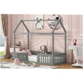 thumbnail image 6 of JERFIT Twin Size House Bed Frame with Roof, Fence Door, Gray Wash Finish, Solid Pine Wood, No Box Spring Needed, 6 of 10