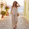 thumbnail image 6 of CIENVNSTG Two Piece Sets for Women Summer Sleeveless V-neck Cotton Linen Vest Waistcoat Casual Wide Leg Pants Suits Beach Vacation White 2XL, 6 of 8