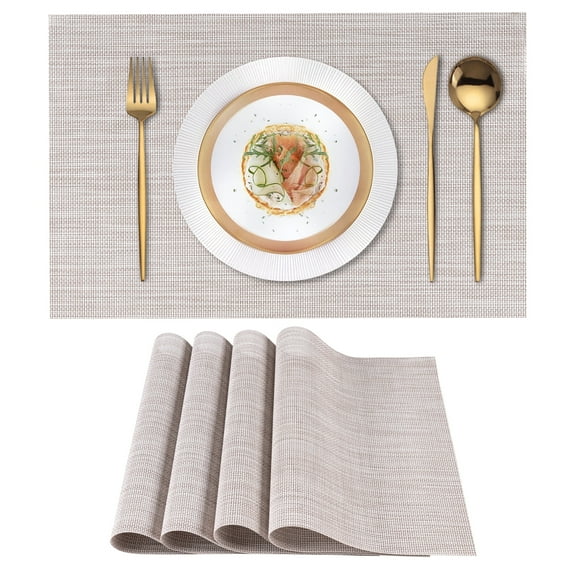 Navy Blue Placemats Set of 4 - Easy Clean Washable PVC Vinyl Placemats - Wipeable Heat Resistant Woven Table Mats for Dining Dinner Table - 12x18 inch