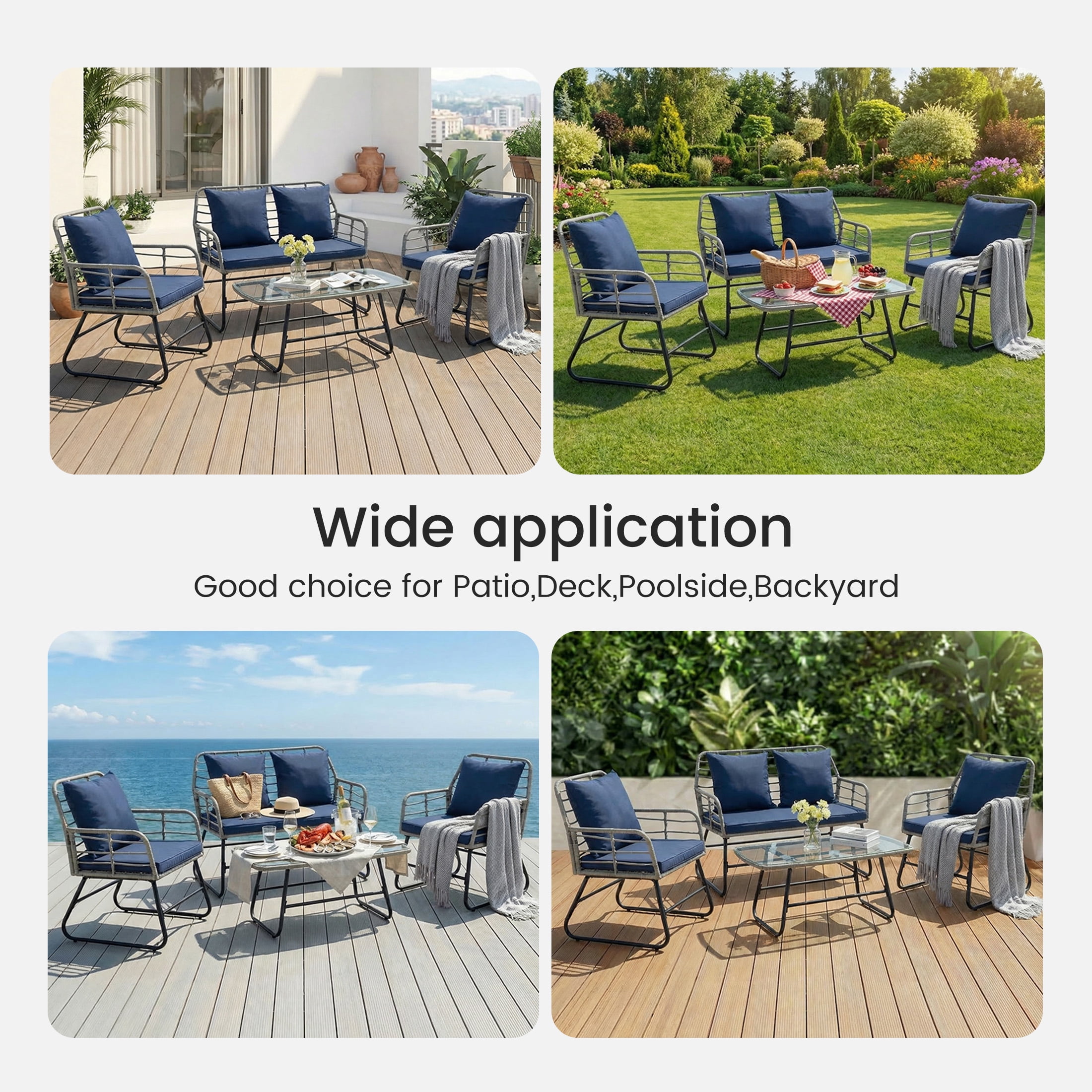 EDX 4-Piece Patio Furniture Set with Coffee Table, Rattan Wicker Outdoor Sectional Sofa Couch Conversation Set