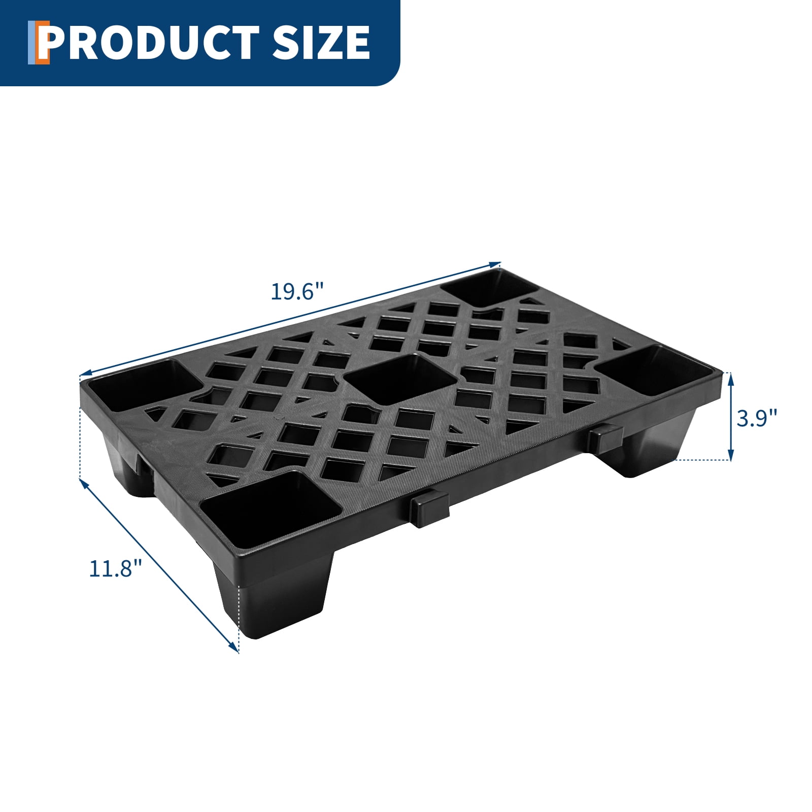 6-Pack Plastic Pallets, 19.7" x 11.8" Interlocking Floor Tiles, Nestable & Stackable for Storage, Ventilated Design for Garage, Basement, Warehouse (Black)
