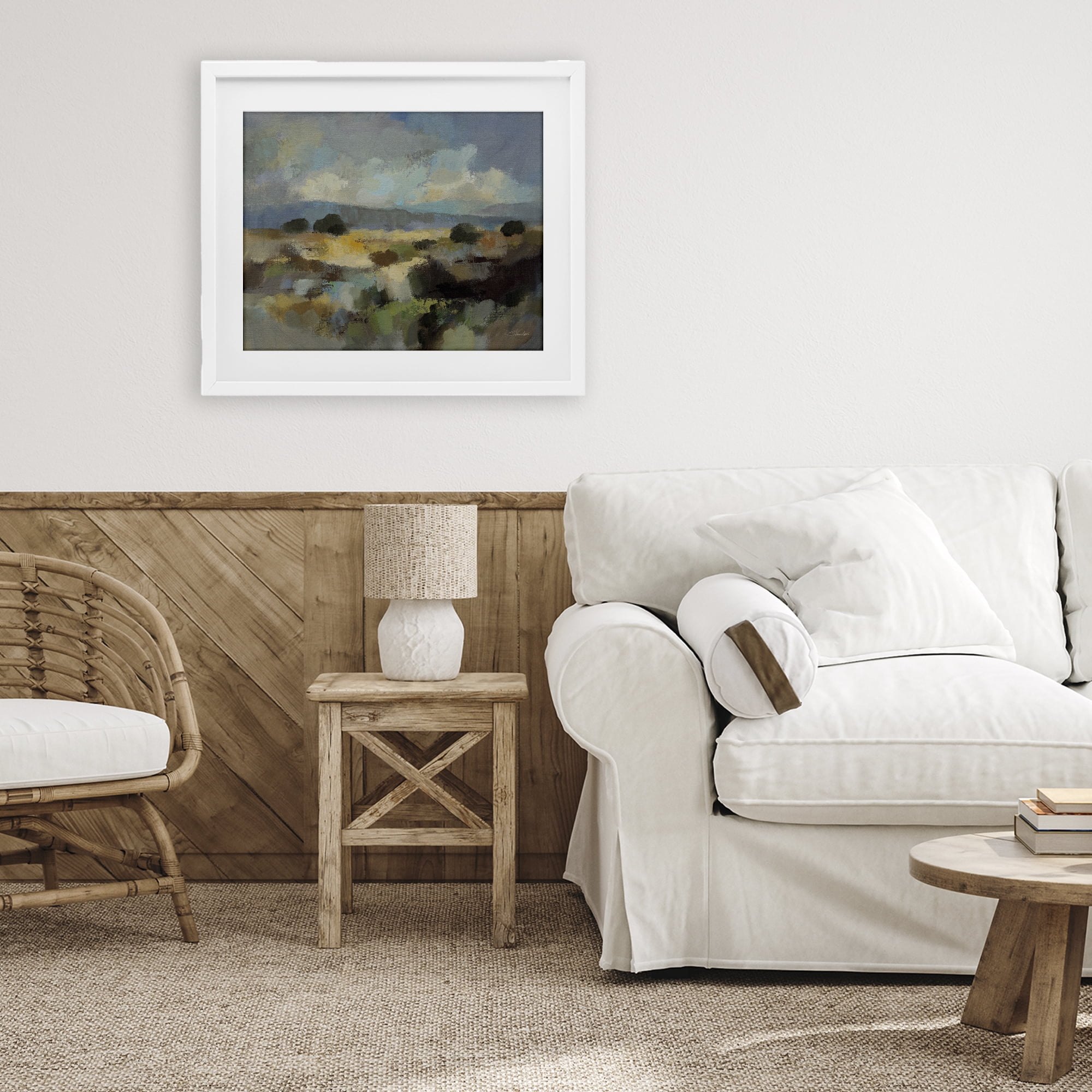 Stupell Industries Muted Blue Landscape with Clouds White Framed Print Under Glass, design by Silvia Vassileva