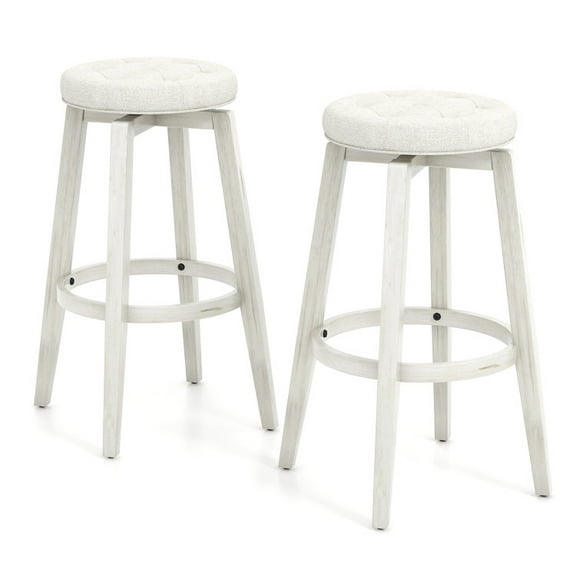 Resenkos 360° Swivel Upholstered Rubberwood Frame Bar Stool Set of 2 with Footrest-29 inches, Bar Height Stools, Bar Stools for Kitchen Island for Kitchen, Dining Room