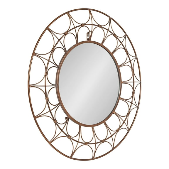 Kate and Laurel Avoca Modern Ornate Round Wall Mirror, 28 x 28, Bronze, Decorative Wall Decor with Circle Mirror and Unique Metal Lattice Outer Frame for Textured Visual Design