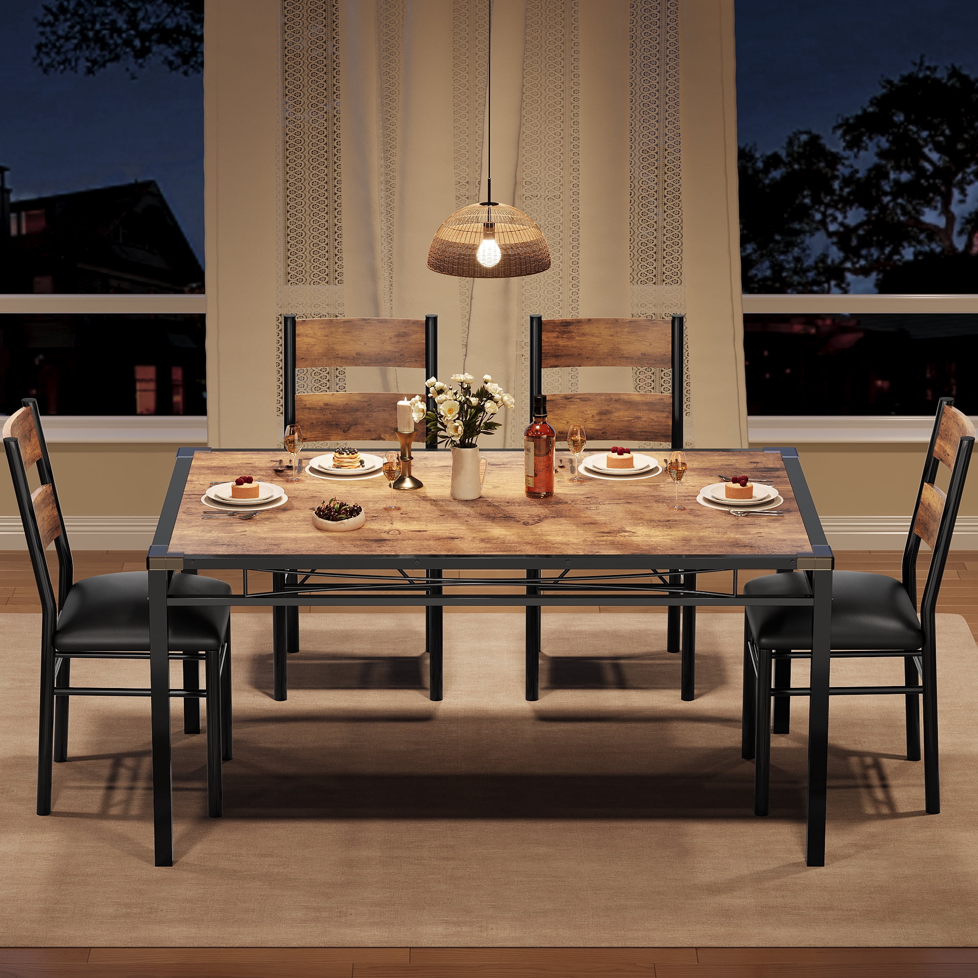 Dining Table Set for 2 with Upholstered Chairs, Wood Kitchen Table Chairs Set of 2 with Corner Protector for Small Space, Kitchen Room, Apartment