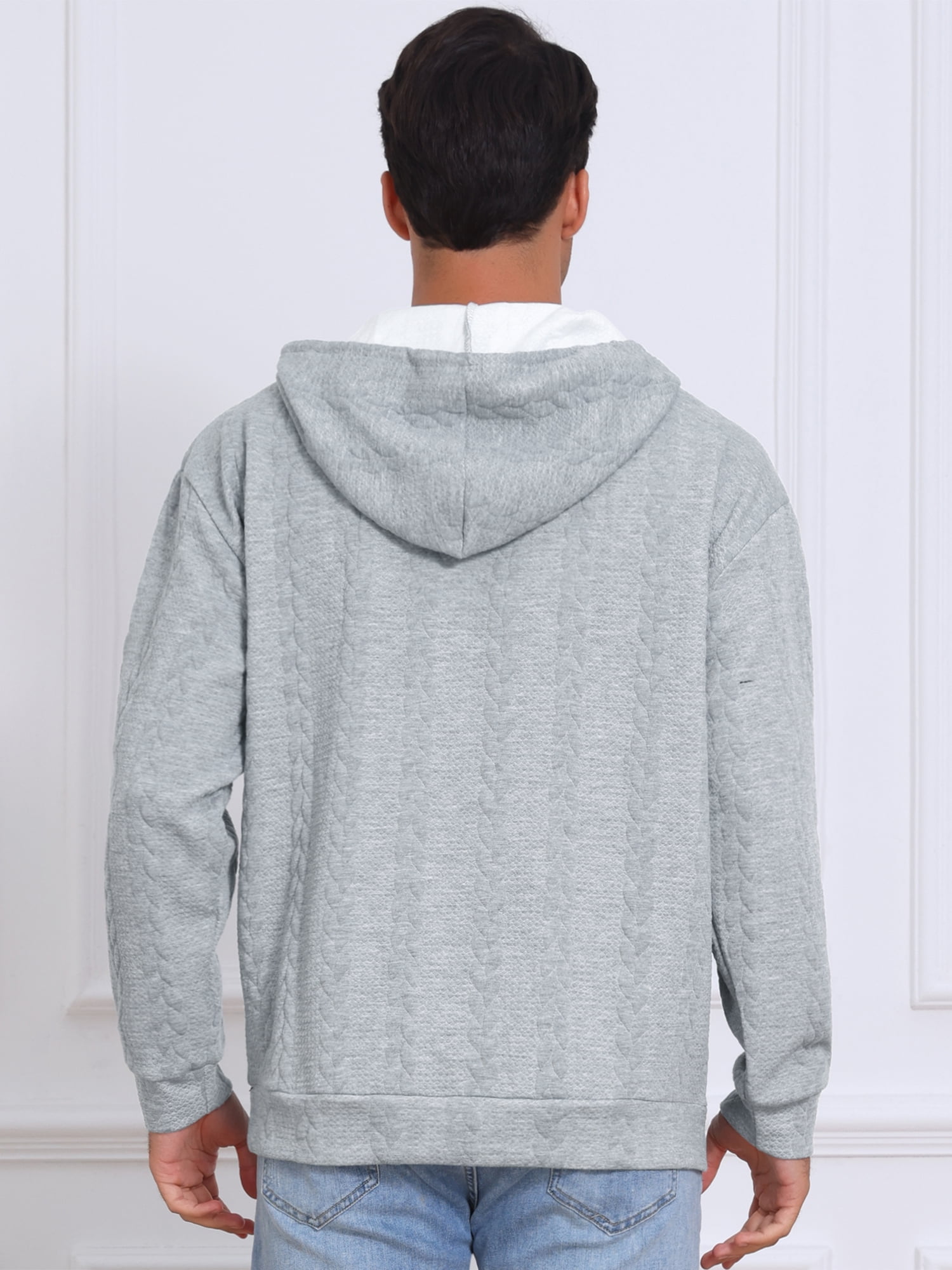 DARING DIVA Long Sleeve Jacquard Pullover Hooded Sweatshirts XL Gray