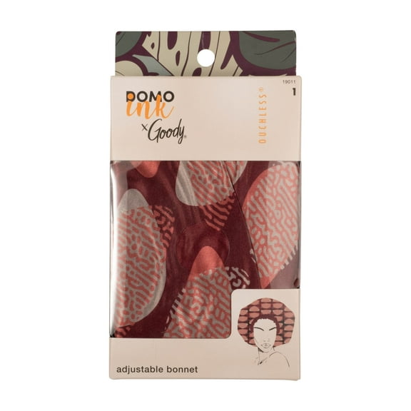 Goody Tru x DomoINK Satin Bonnet, Ultrasoft Large Satin Headwrap, Made for Sleeping, 1 Ct