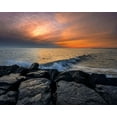 thumbnail image 2 of Jaynes Gallery 18x15 Black Ornate Wood Framed with Double Matting Museum Art Print Titled - New Jersey-Cape May National Seashore Sunset on ocean and rocks, 2 of 4