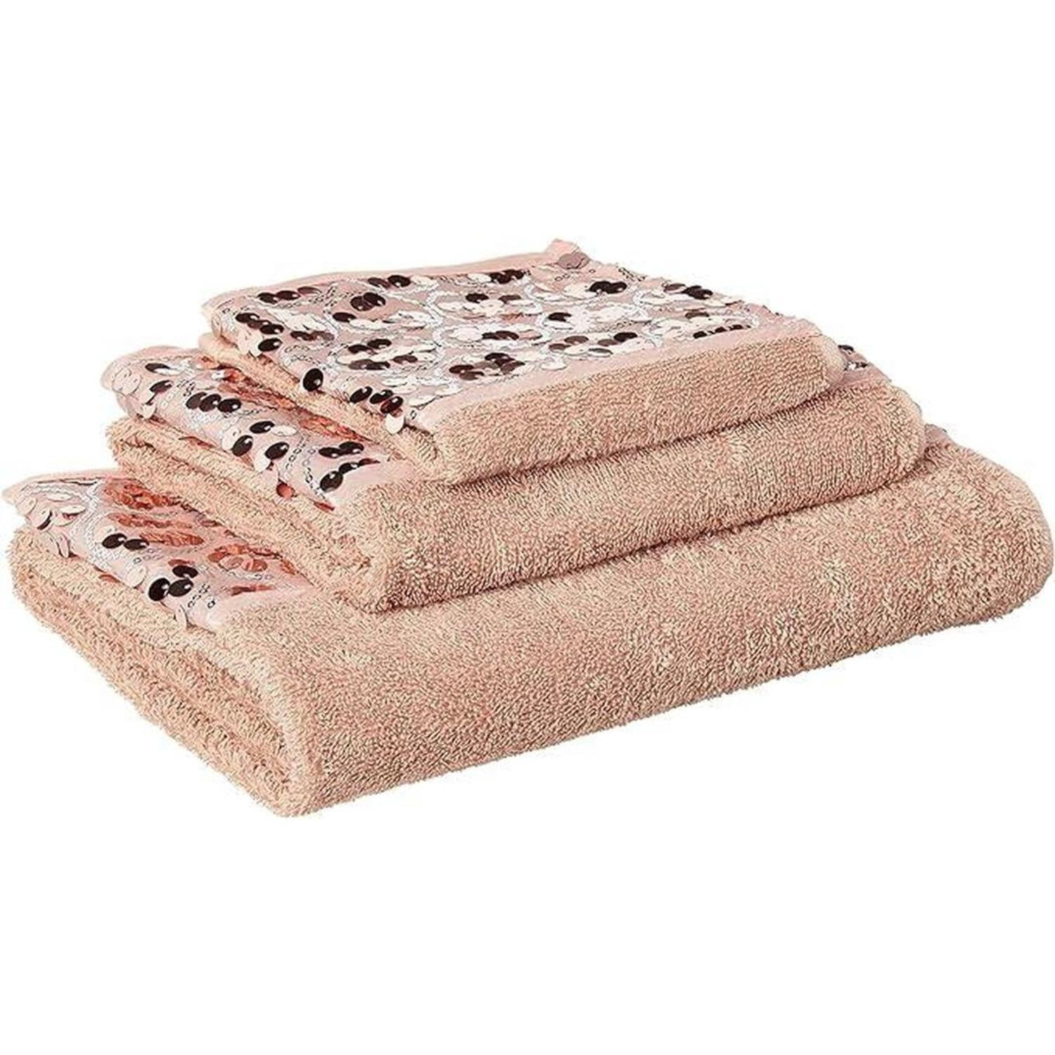 Popular Bath Sinatra Blush 3 Piece Towel Set with Sequins