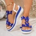 thumbnail image 2 of Rokment Women's Sparkly Butterfly Platform Wedge Dress Sandals Delicated Glitter Pearl Open Toe Elastic Ankle Strap Chunky High Heels Dressy Summer Shoes for Bride Wedding Beach Blue Size 8, 2 of 6