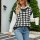 thumbnail image 3 of Señoras sin mangas con cuello en V suéter de punto clásico Plaid suéter de chaleco suelto para otoño invierno primavera, 3 of 6
