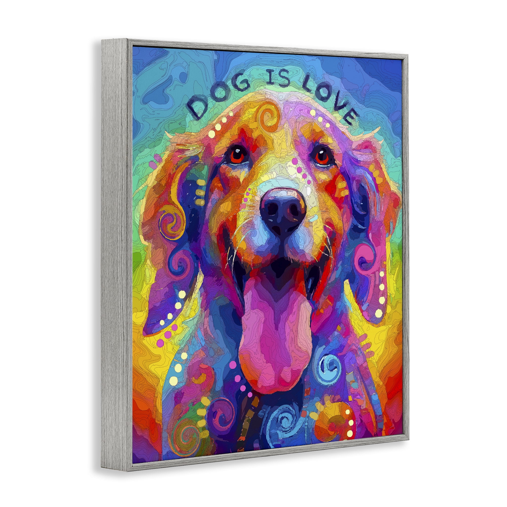 Dog Is Love Swirled Pattern Gray Framed Giclee Art, design by Dean Russo- Evolution Collection