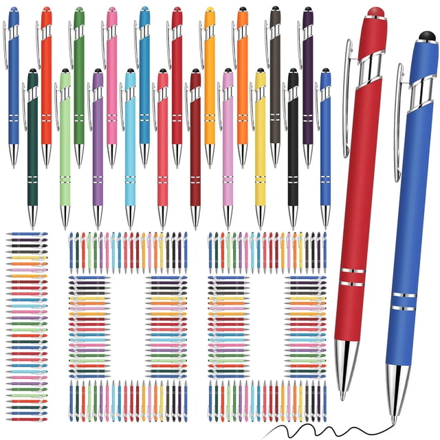 Yeaqee 100 Pieces Ballpoint Pen with Stylus Tip Click, 2 in 1 Black Ink, 1.0 mm Medium Point Stylus Metal Pen for Touch Screen Tablet (Assorted Color