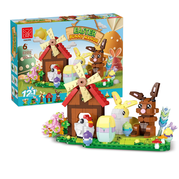 chanbrick Easter Rabbits Manor Building Set Compatible with Lego Bunny Colorful Eggs Animal Modle Room Decor Toys for Adults Teens 665 Pcs