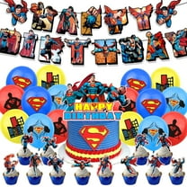 Superman Theme Birthday Party Decor Supplies Kits, Including Banner, Balloons, Cake Toppers, Cupcake Toppers.