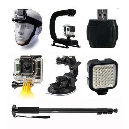 Helmet Strap Mount + Stabilization Handle + Selfie Stick for GoPro HERO4 Hero 4
