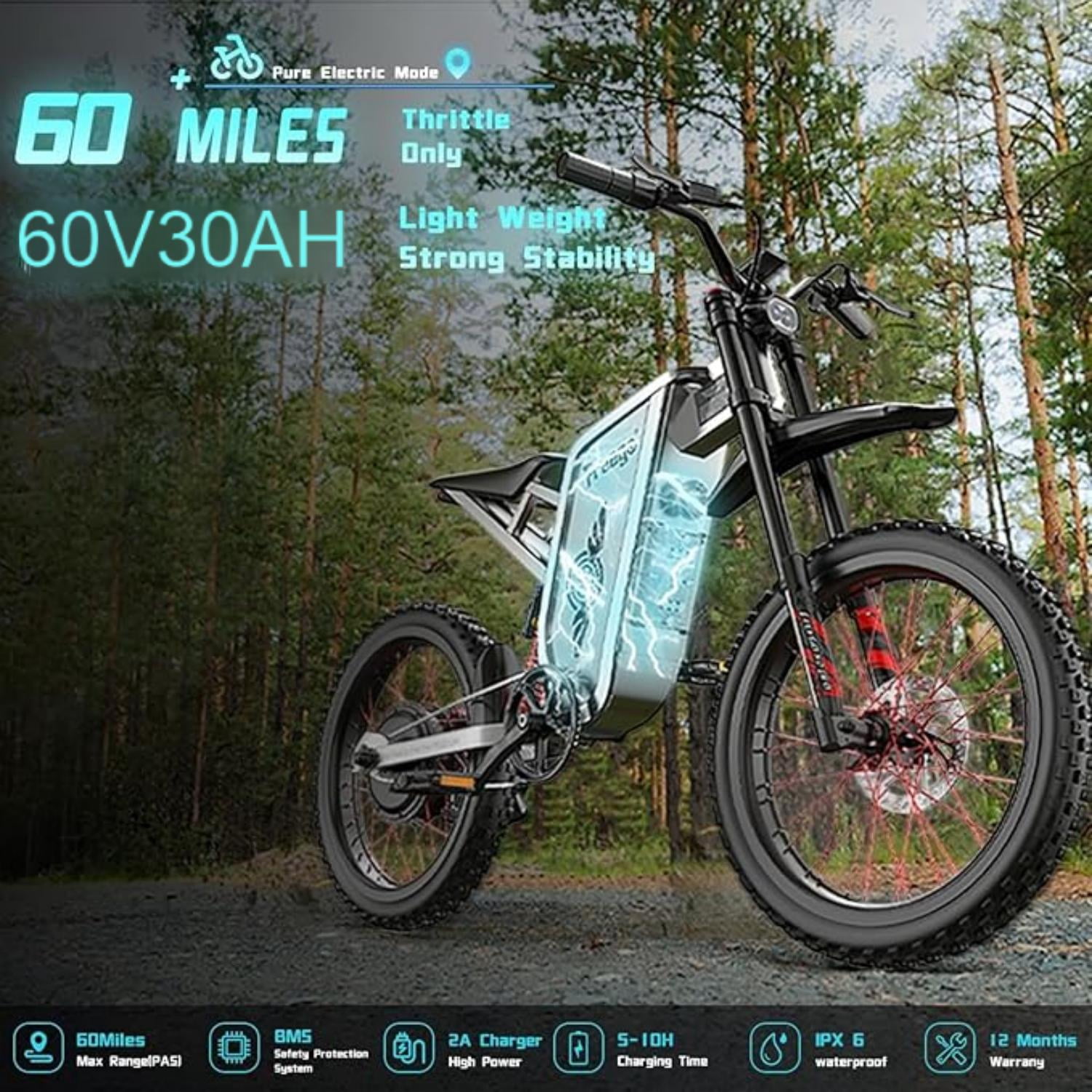 50MPH Freego X2Pro Electric Motorcycle for Adults 6000W(Peak) Motor 60V/30Ah Battery 19x2 Full Suspension/Four-Piston Hydraulic Brake
