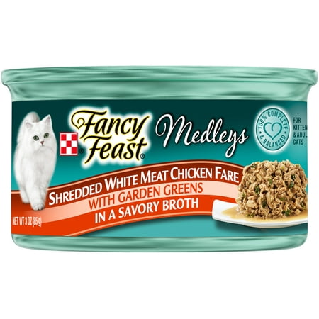 (24 Pack) Fancy Feast Medleys Shredded White Meat Chicken Fare Wet Cat Food, 3 oz. (Best All Meat Cat Food)