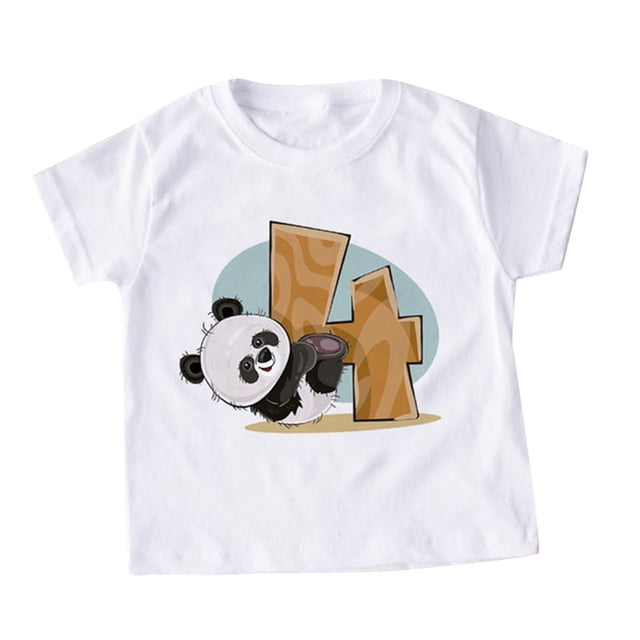 WEIYLL T-Shirts Garçons Été Manches Courtes Imprimé Panda Dessin Animé Manteau Mignon Col Rond Brun Hauts de Sport pour 2-3 Ans