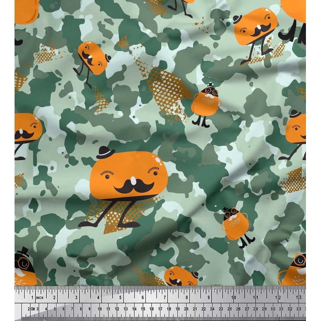 Soimoi Poly Georgette Fabric Cartoon & Camouflage Print Fabric by the Yard 52 Inch Wide
