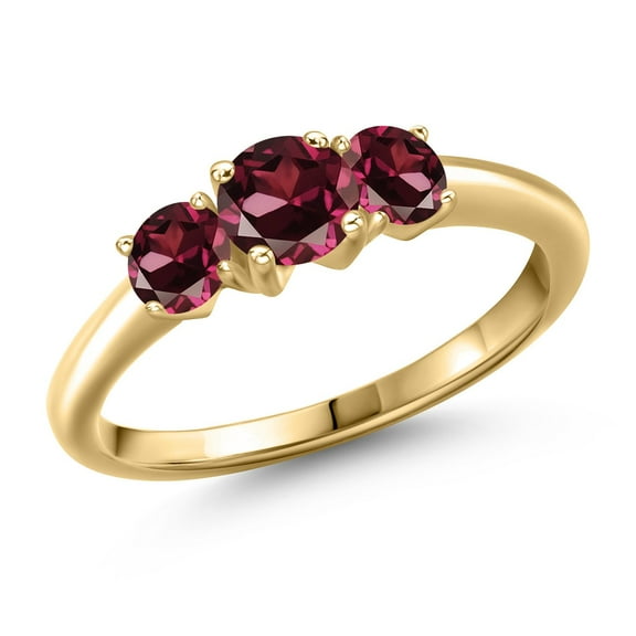 Gem Stone King 10K Yellow Gold Red Rhodolite Garnet Engagement Ring for Women | 1.34 Cttw | Round 5MM | Gemstone January Birthstone | Size 9