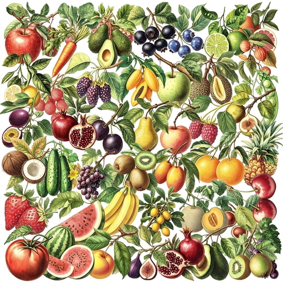 BESTSKY 50Pcs Transparent Vintage Fruit Vegetable Sticker Pack,Waterproof Pet Farm Produce Decals,Watercolor Fruit Stickers for Tumbler Water Bottle Luggage Laptop Scrapbooking Teens Kids Diy Giftd