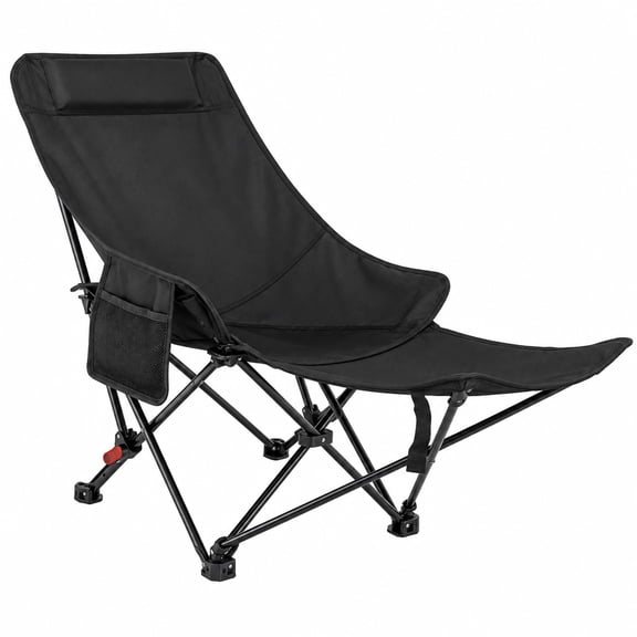 SUSUZI Folding Reclining Camping Chair with Footrest, Adjustable Backrest, Black