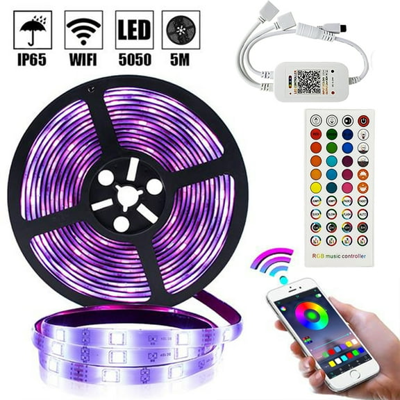 16.4ft LED Strip Lights,Led Lights Strip RGB LED Strip Music Sync Color Changing APP Bluetooth Controll/Remote,LED Lights for Bedroom,Party and Home Decoration