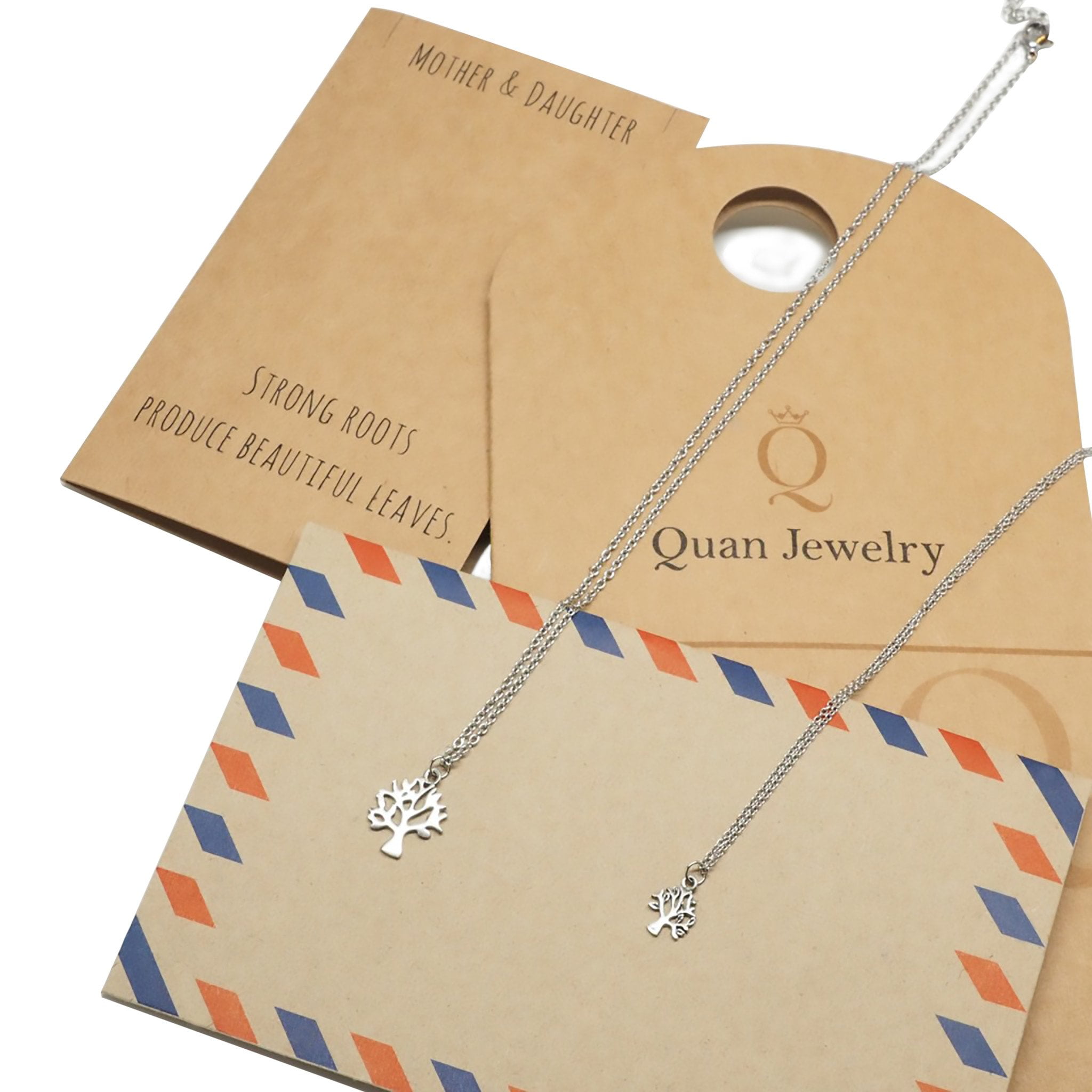 Tree of Life Pendant Mother Daughter Necklace Set for 2, Birthday Presents for Mom and Daughters, Mothers Day Gifts, with Inspiration Quote on Greeting Card