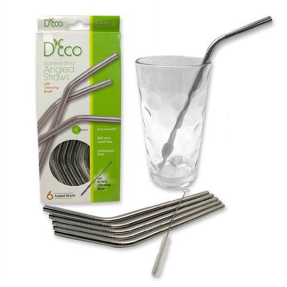 6 Pack Stainless Steel Reusable Drinking Straws, Set of 6 Sustainable, Long-lasting Straws and Free Cleaning Brush Included
