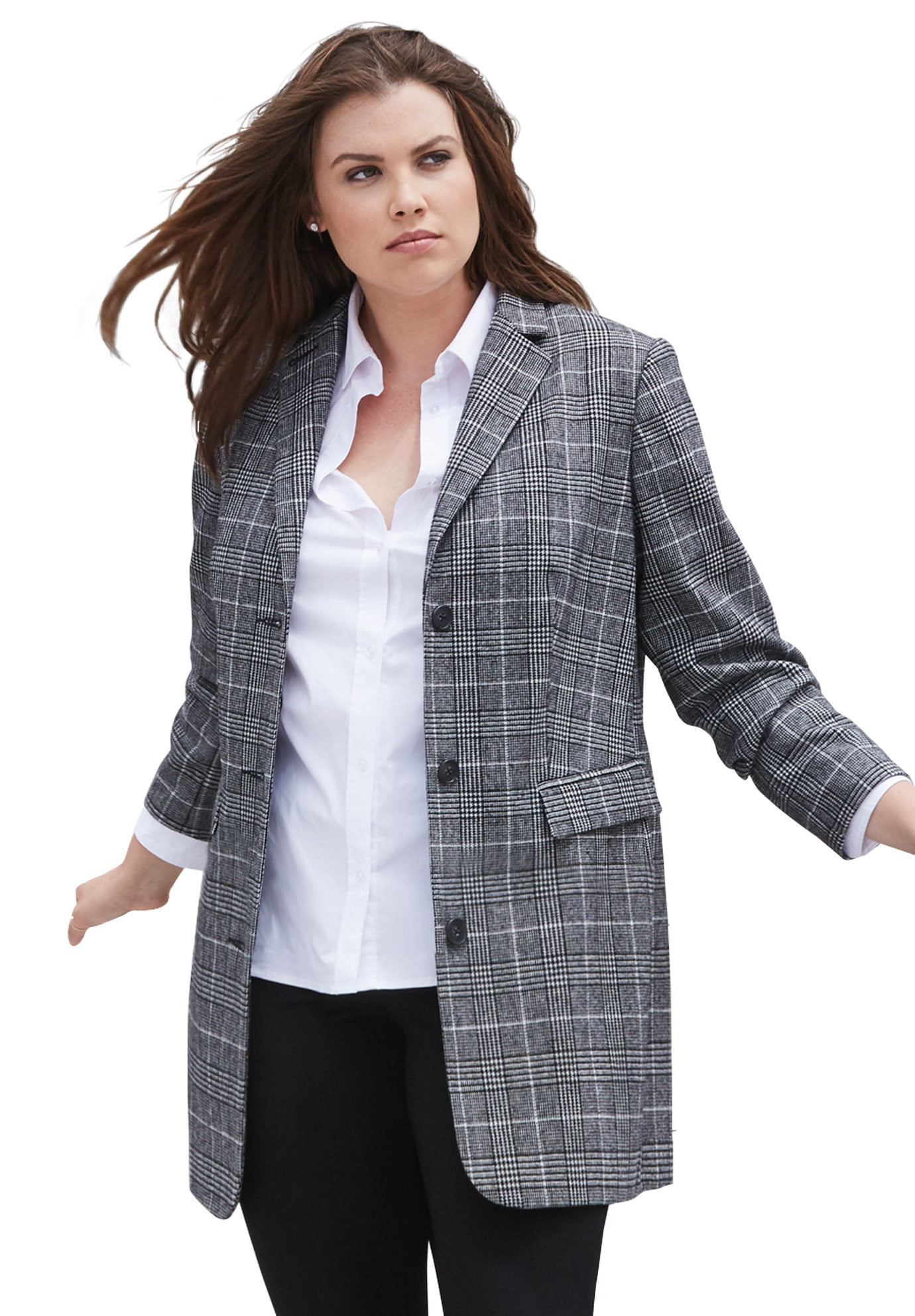 Ellos Womens Plus Size Ponte Knit Button-Front Blazer