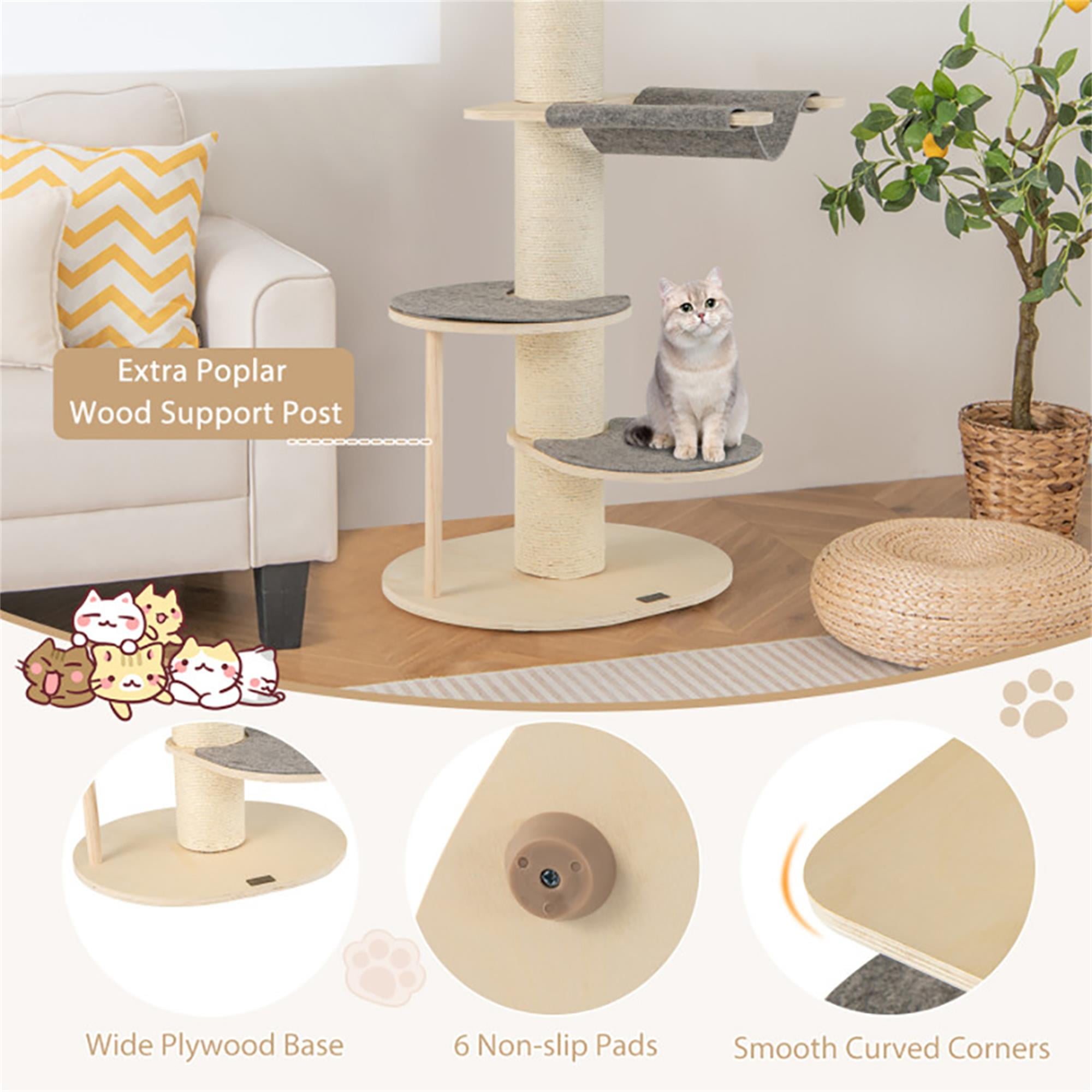 Kadyn 47" Cat Tree Tower with Thickened Sisal Scratching Posts, 4-Tier Cat Condo with Hammock, Beige