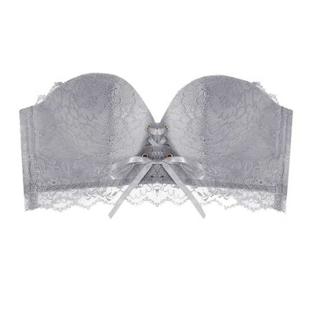

Sebulube Womens Bra Magic Non-Slip Drawstrings Push Up Lace Bra Strapless Drawstring Bandeau