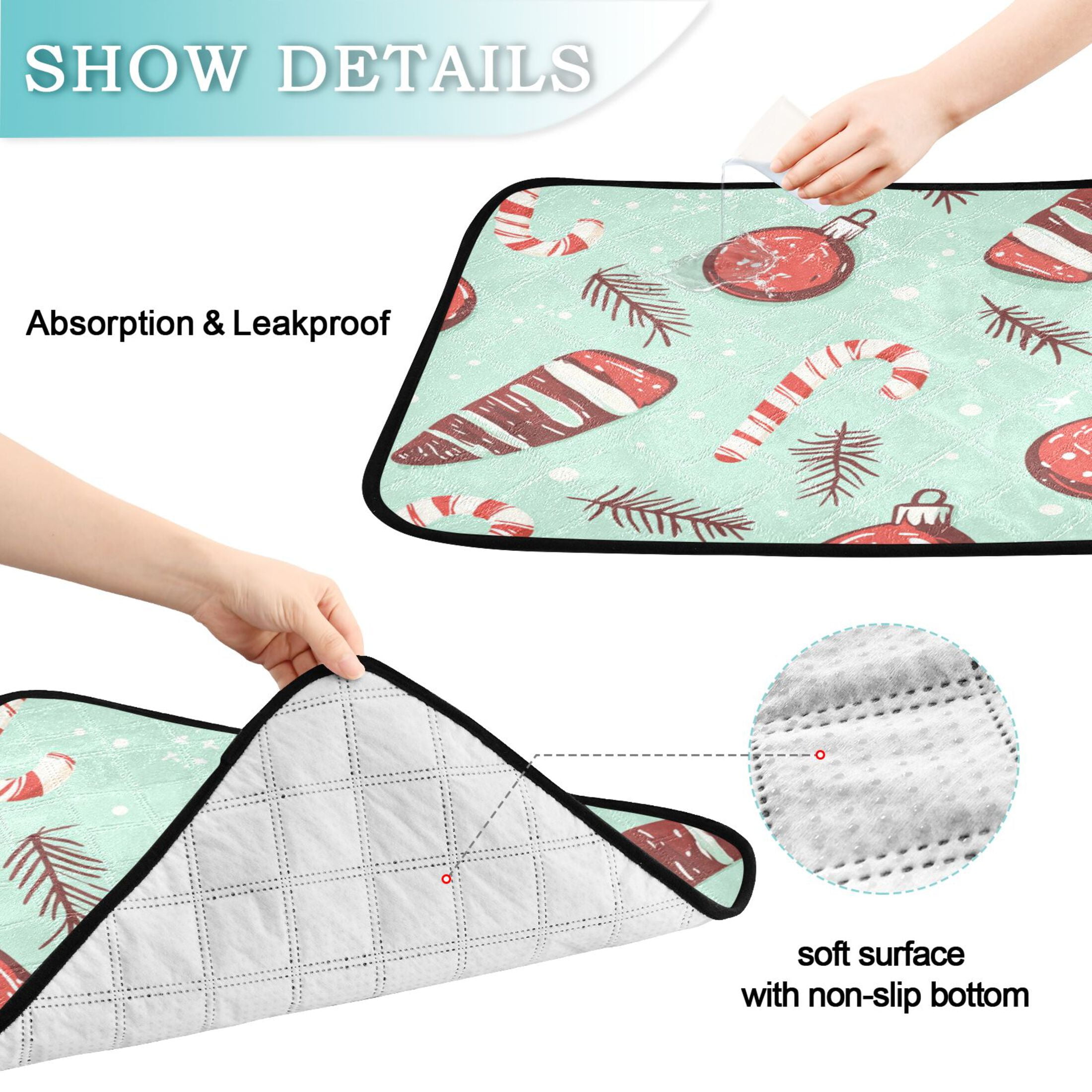 Qxltty Seamless Pattern with Christmas Elements Cat litter Pads Pet Set of 2 Diaper Mats Center Anti-leakage Layer Absorbent Soft and Comfortable
