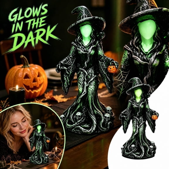Glow in The Dark Halloween Decorations, Witch Halloween Decor with Pumpkin & Skull for Spooky Home Decor, Halloween Shelf Decor for Mantel, Indoor Halloween Decorations