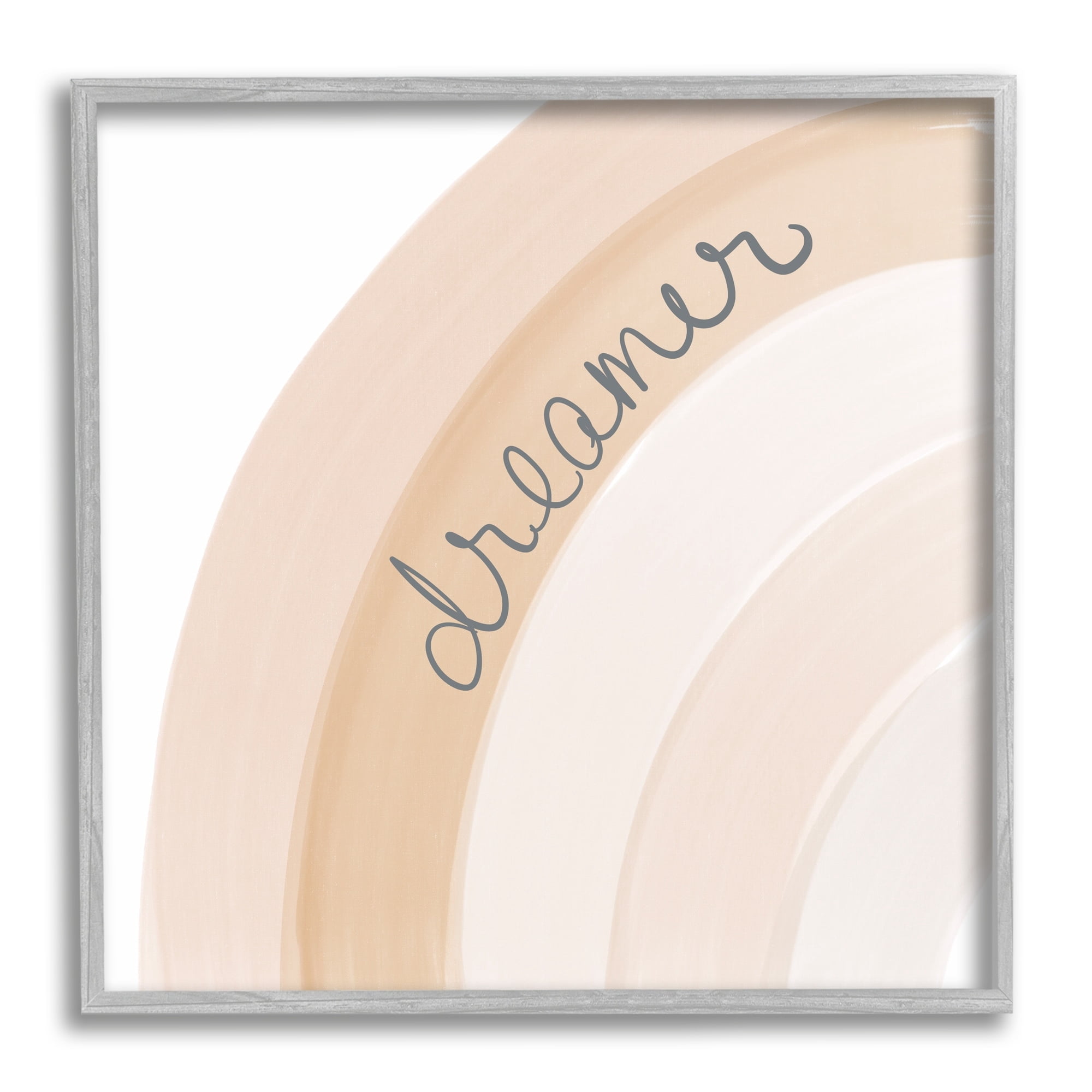 Stupell Industries Dreamer Cursive Calligraphy Pastel Rainbow Stripes Graphic Art Gray Framed Art Print Wall Art, Design by Emily Navas