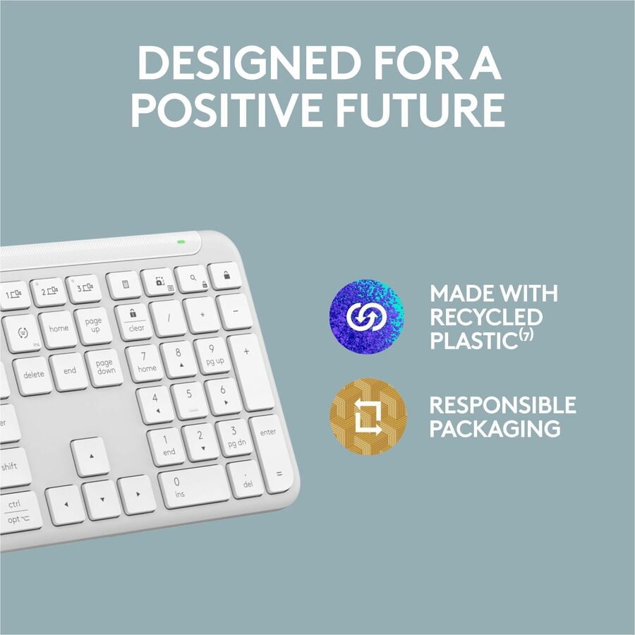 Logitech Signature Slim K950 Wireless Keyboard, Sleek Design, Switch Typing Between Devices, Quiet Typing, Off-white