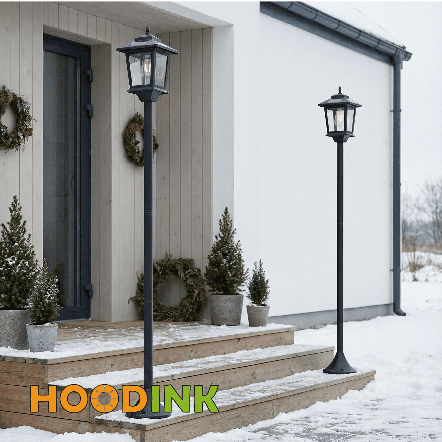 Outdoor Solar Post Lights, 2-Pack 63" Dusk to Dawn Solar Lamp Posts, Waterproof Floor Lamps, Warm White Pole Lights for Patio with Replaceable Bulb