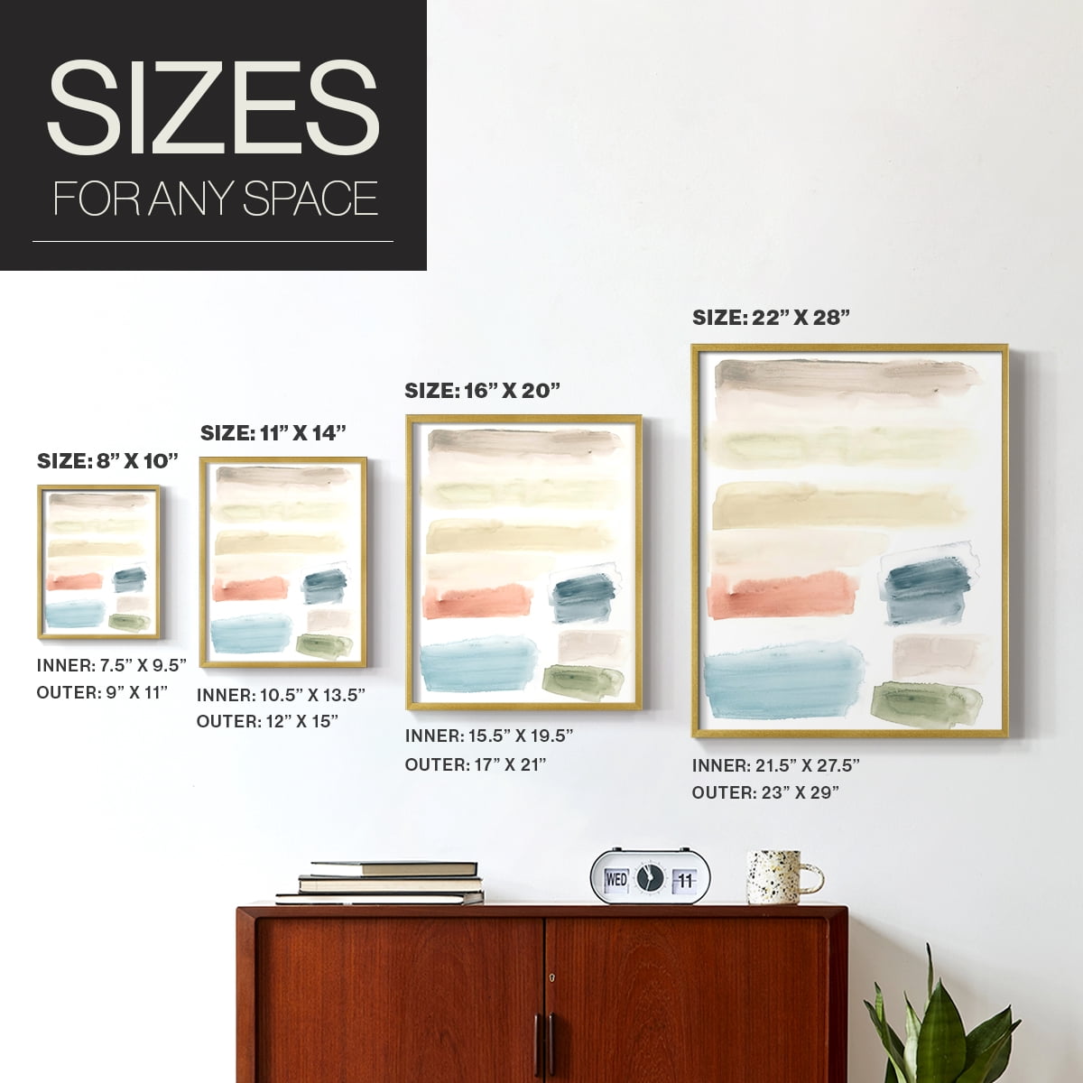 Watercolor Swatches II Framed Print in Gold Solid Wood 11 x 14 Framed Print