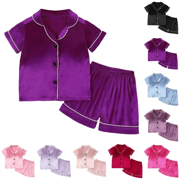 UJNDER Toddler Kid'S Summer Cartoon Print Crew Neck Short Sleeve Top With Shorts Two Piece Loungewear Set For Boys and Girls Kids Pajamas,Dark Purple,5-6 Years