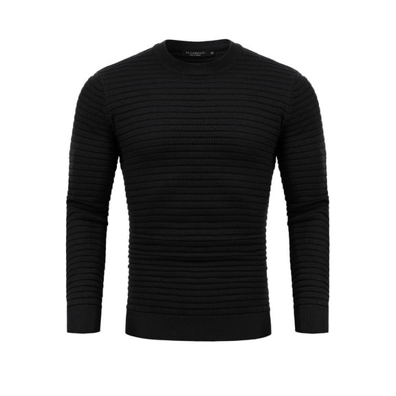 Crew Neck Sweater for Mens Knitted Pullover Sweaters with Solid Stripe