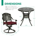 thumbnail image 4 of VIVIJASON 3-Piece Patio Bistro Set, Outdoor All-Weather Cast Aluminum Furniture Dining Set, Include 2 Swivel Chairs and 30.8" Round Table w/Umbrella Hole for Balcony, Lawn, Garden (Red Cushion), 4 of 7