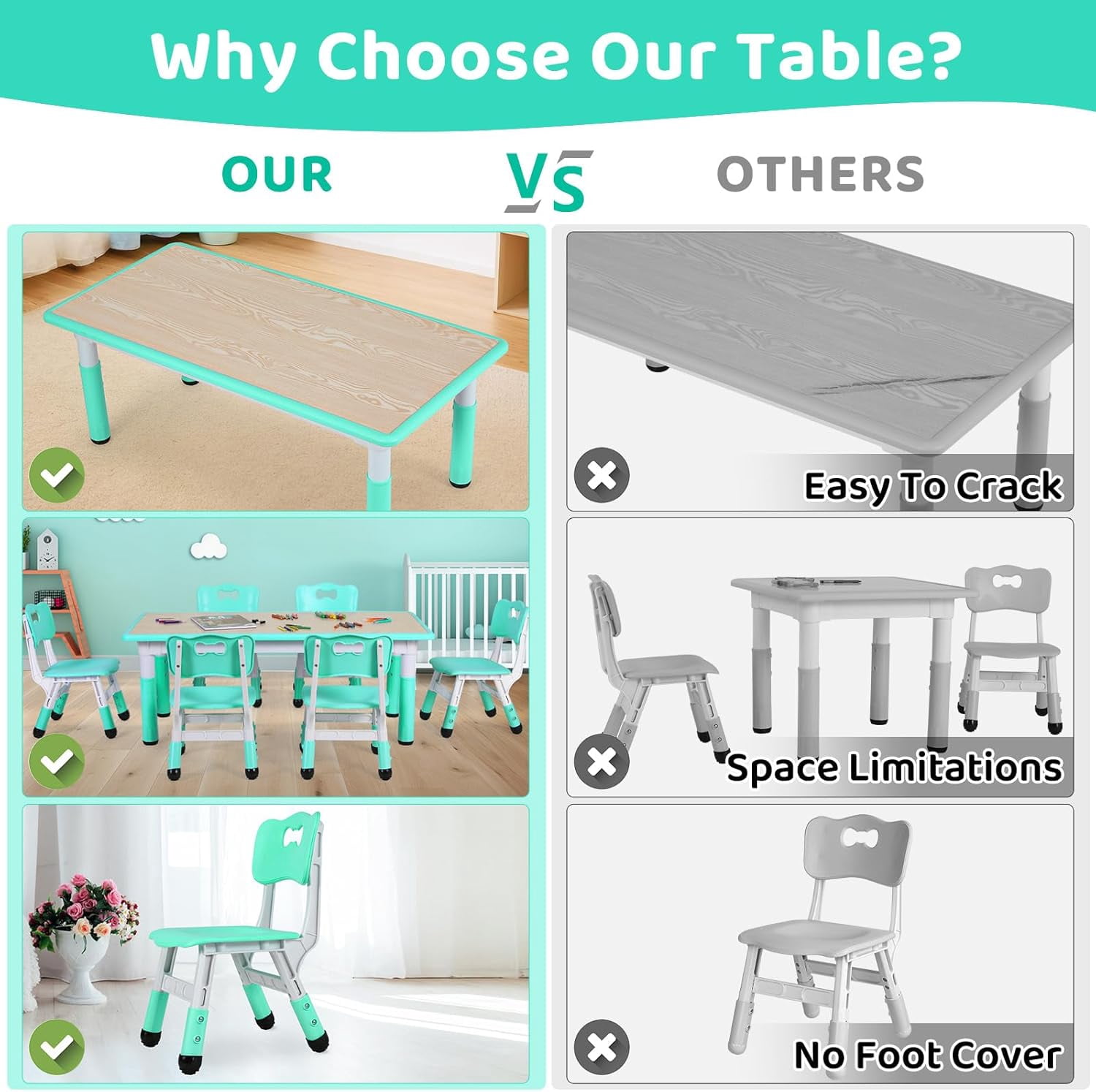 Pirecart Kids Table and Chairs Set Height Adjustable Graffiti Table, Preschool Activity Art & Craft Table and Chairs Set, Green