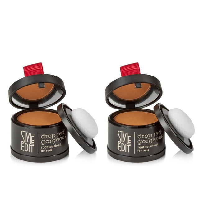 Polvo de retoque de raíces para cabello rojo claro de Style Edit | Cubrir grises y raíces | Polvo capilar con infusión de minerales de color rojo claro, paquete de 2