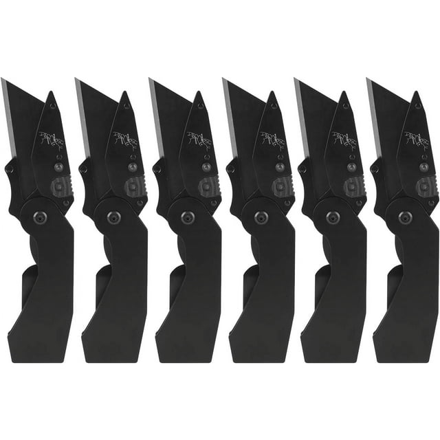 6-Pack Folding Utility Knife, Quick-Change Box Cutter with Razor Blades & Belt Clip, Portable Construction Tool for DIY, Outdoor & Warehouse Use, Black