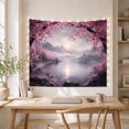 thumbnail image 5 of Cherry Blossom Lake with Misty Mountains in Purple Haze, Dreamy Watercolor for Nature Lovers, Serene Asian Wall Art, Housewarming Gift, Tapestry Wall Hanging for Bedroom and Living Room, 5 of 7