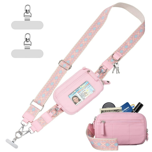 Correa para teléfono, bandolera Tiostep Clip and Go, con cartera, color rosa