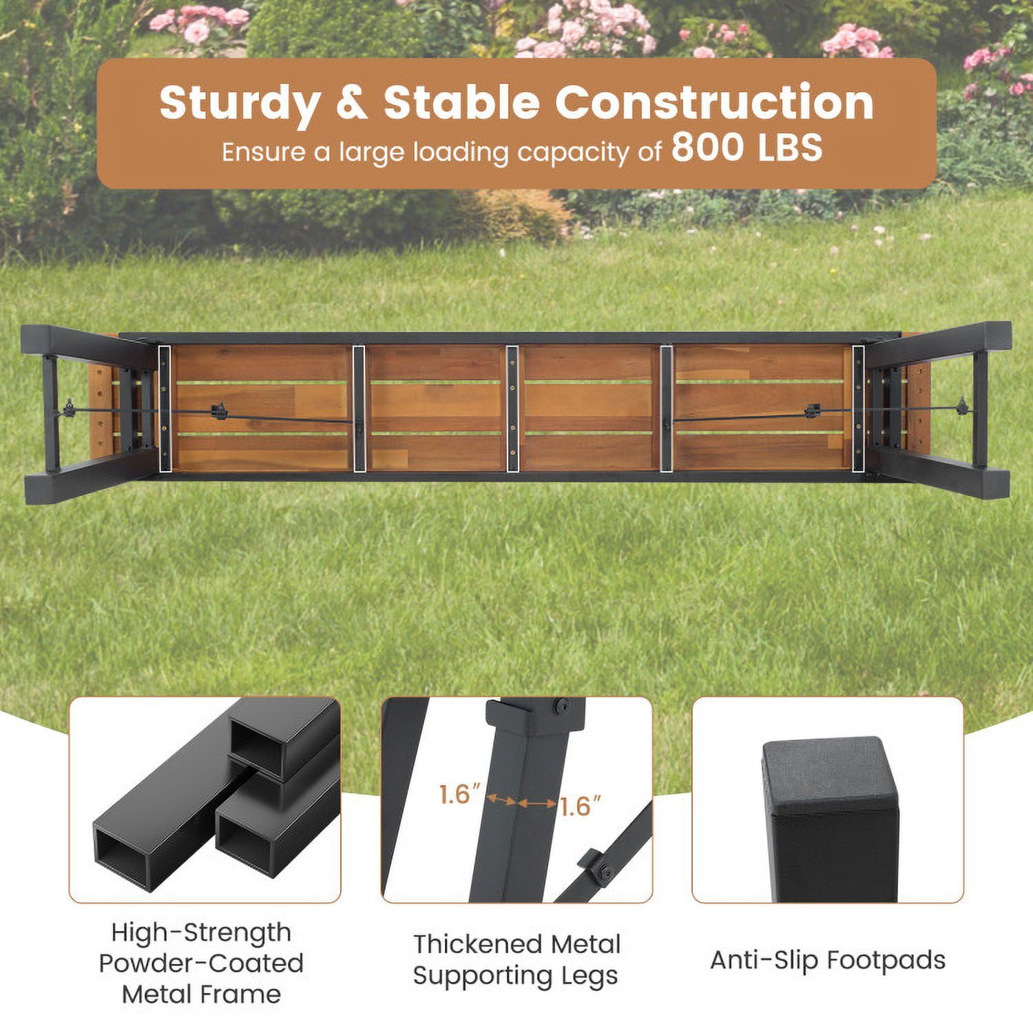 Aimee Lii Outdoor Dining Table and Bench Set with Acacia Wood Top for Yard Garden Poolside, Outdoor Patio Furniture, Brown Aimee Lii Outdoor Dining Table and Bench Set with Acacia Wood Top for Yard Garden Poolside, Outdoor Patio Furniture, Brown