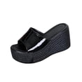 thumbnail image 6 of Xucatan Women's Patent Leather Wedge Mules, Peep Toe Espadrille Slippers with Woven Platform Sole, Chunky High Heel Sandals with Padded Insole, Versatile Solid Color Design for Summer Party Gift, 6 of 9